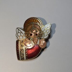 Vintage 1979 Centennia Gold Enamel Christmas Angel Brooch Pin Festive